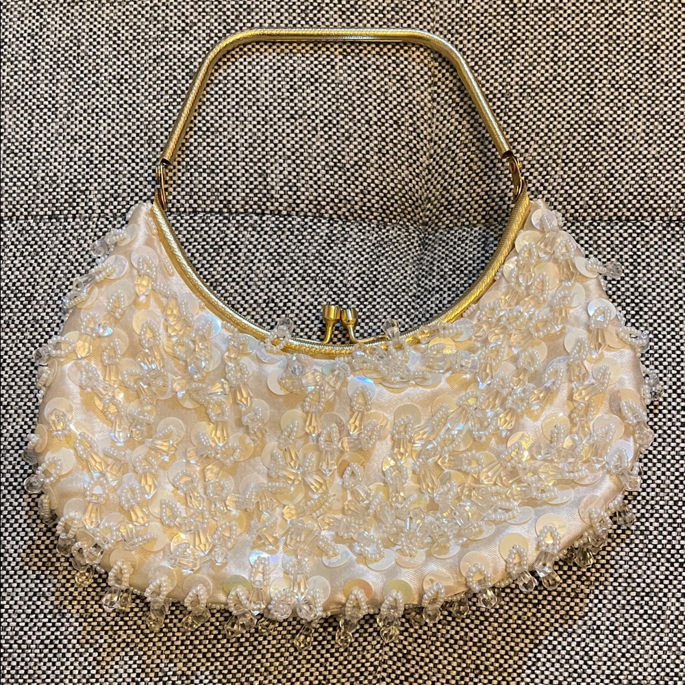 Elegant White Beaded Women's Bag